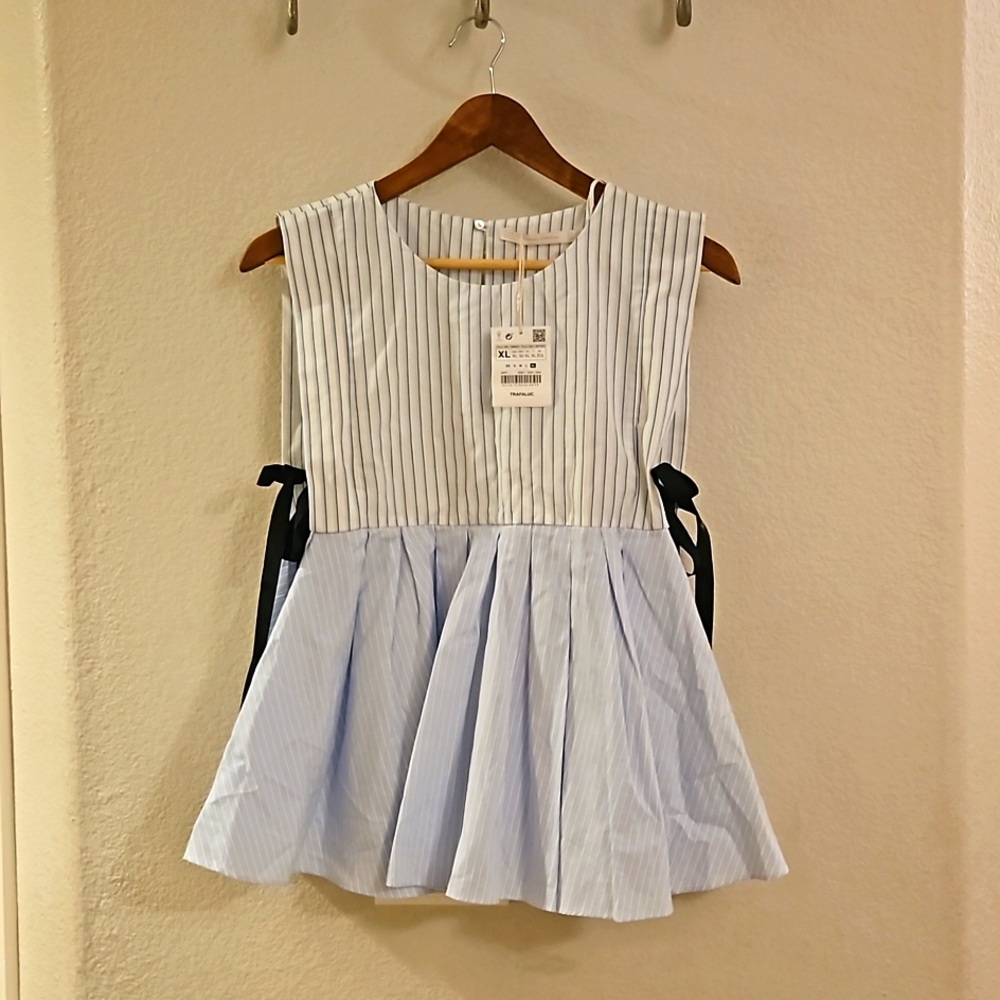 Zara striped two tone peplum ribbon top - Picture 3 of 5